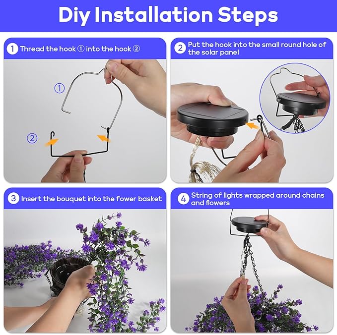 Lighted Artificial Flowers Basket for Hanging: Handmade Rattan Hanging Basket with Light up Fake Flowers for Porch Garden - 2 Pack Cone Fowers Basket with Solar Lights for Wedding Party Home Decor