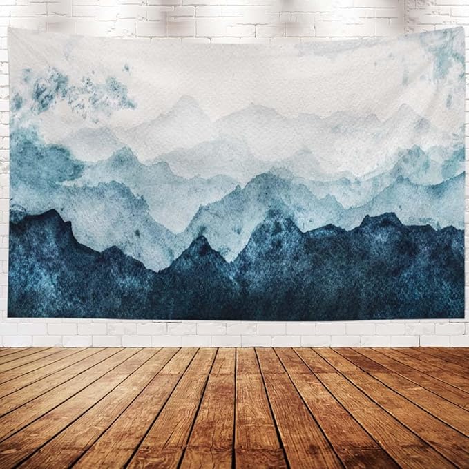 EMMTEEY Mountain Tapestry - Blue Mountains Watercolor Scene, 60x40, Perfect for Bedroom or Living Room