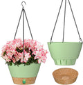 ZMTECH 2 Pack 8 Inch Hanging Planters for Indoor Plants, Modern Green Hanging Planter with Clear Water Window & Removable Tray, Decorative Plant Hanger Indoor for Home & Patio