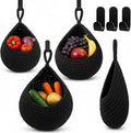 Honeydak Boho Decor Hanging Wall Baskets for Kitchen 3 Pack Teardrop Baskets with Hooks Storage Fruit Onion Vegetable Potato for Home 3 Sizes(Black,Teardrop,Cotton Rope)