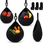 Honeydak Boho Decor Hanging Wall Baskets for Kitchen 3 Pack Teardrop Baskets with Hooks Storage Fruit Onion Vegetable Potato for Home 3 Sizes(Black,Teardrop,Cotton Rope)