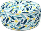 LVTXIII Outdoor/Indoor Inflatable Stool Ottoman, All Weather Patio Footrest Pouf, Portable Round Ottoman for Patio Garden, Camping or Home, D21xH9 Inches, Blue Leaves