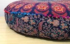 CRAFT KALA Mandala Floor Pillow Cushion Cover Seating Throw Cover Hippie Decorative Bohemian Ottoman Poufs Pom Pom Pillow Cases Boho Indian Cotton Living Room Yoga Home Décor (35" Round, Multi Mirchi)