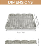 Rectangle Wicker Scalloped Tray, Hand Woven Synthetic Rattan Serving Tray with Handles, Coffee Table Decorative Tray Basket for Modern Boho Rustic Home Ornament or Organizing (Grey)