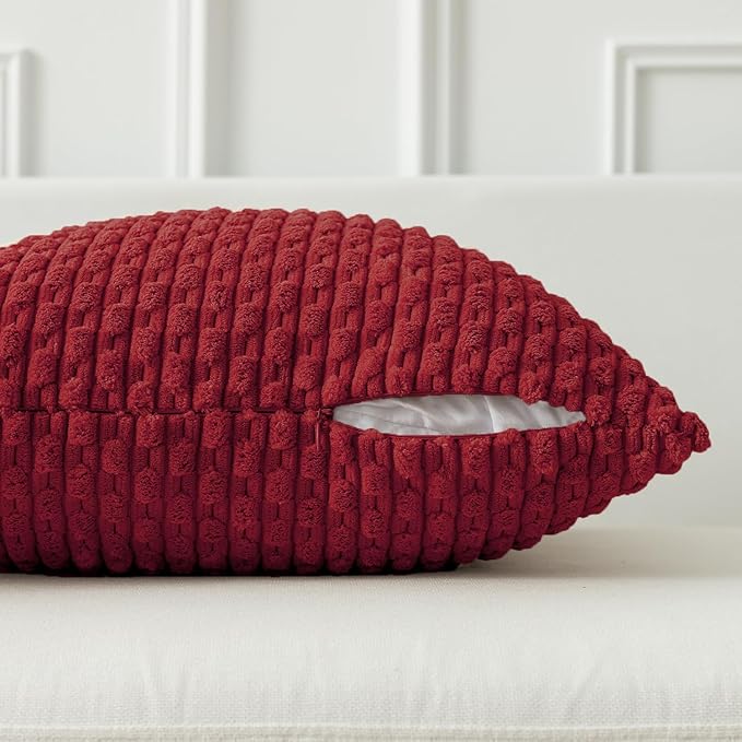Kevin Textile 14x36 Inch Long Lumbar 1 Pack Valentines Decorative Throw Pillow Cover Soft Striped Corduroy Rectangle Cushion Case Farmhouse Solid Color Accent for Living Room Couch Sofa Bed, Burgundy