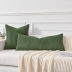 Kevin Textile Spring 14x36 Inch Long Lumbar 1 Pack Boho Decorative Throw Pillow Cover Soft Striped Corduroy Rectangle Cushion Case Solid Color Accent for Living Room Couch Sofa Bed, Moss Green