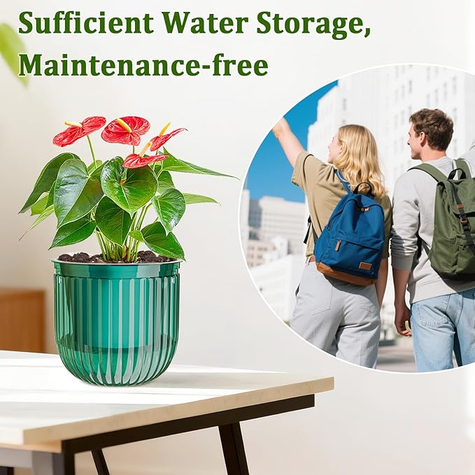 Halatool 2 Pack Hanging Planters Indoor Plant Pots, 6.5" & 8.3" Self Watering Hanging Basket Flower Pot, Translucent Plant Hanger with Drainage Holes for Garden Home Wall Decor (Peacock Green)