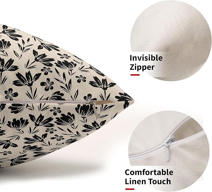 Black Floral Pillow Covers 12x20 Set of 2 Vintage Rustic Old Style Cute Small FlowerBlack Cream Print Decorative Outdoor Pillowcases Farmhouse Throw Cushion Case Decor for Couch Sofa Bed