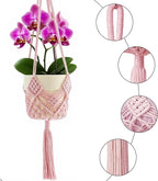 2 Pack Macrame Hanging Planters with Patterns - Stylish Plant Hangers Crochet Boho Plant Holder Hanging Plant Basket for Up to 6 Inch Pots(Pink)