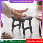 Foot Stool,Ottoman,Bamboo Small Sofa Foot Rest Under Desk,Extra Seating for Living Room, Bedroom and Kitchen (Black Stool Legs - Gray Surface)