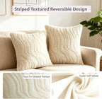 Cream Pillow Covers 18x18 Set of 2, Faux Fur Soft Textured Throw Pillow Covers Boho Fluffy Geometric Decorative Pillow Covers for Couch Bed Livingroom