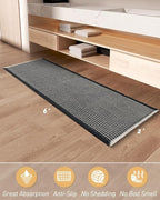 Upgraded Waffle Runner Rug, Super Absorbent Non Slip Bath Mats for Bathroom Floor, Washable Bathroom Runner Rug with Tassels, Ideal for Hallway Bedroom Laundry Room, Black & Cream, 2'x 6'(24" x 72")