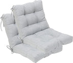 QILLOWAY Outdoor Seat/Back Chair Cushion Tufted Pillow, Spring/Summer Seasonal Replacement Cushions - Set of 2 (Silver/Grey)