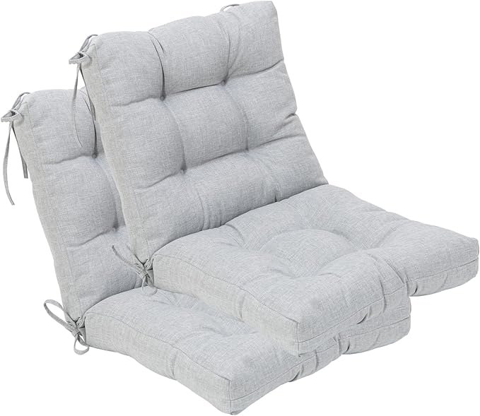 QILLOWAY Outdoor Seat/Back Chair Cushion Tufted Pillow, Spring/Summer Seasonal Replacement Cushions - Set of 2 (Silver/Grey)