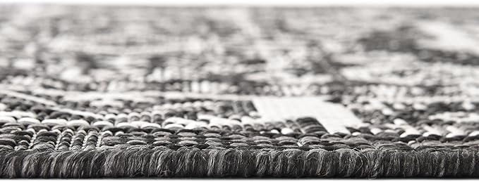 Rugs.com Outdoor Aztec Collection Rug – 12 Ft Runner Charcoal Gray Flatweave Rug Perfect for Hallways, Entryways
