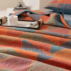 100% Cotton Muslin Blanket Jacquard Bohomian Mandala Triangle Print Quilt, Soft Bed Cover Reversible Bedspread Coverlet Breathable Lightweight Bedding Full/Queen(78"x94"), No Pillow Sham