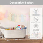 CHICVITA Storage Basket for Gifts, Small Gift Baskets Empty for Baby Showers, Decorative Cotton Rope Basket with Handles, Baby Toy Baskets for Shelves, 13 x 9.8 x 5 inches, White