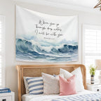 STHTTSW Christian Ocean Tapestry, When You Go Through Deep Waters Tapestries Wall Blanket, Religious Scripture Wall Hanging Decor for Church Prayer Room Home Office, 50x60 Inch