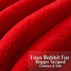 FUTEI Red Decorative Throw Pillow Covers 18x18 Inch Set of 2, Square Soft Faux Rabbit Fur Thick Striped Cushion Cover,Spring Home Decor for Couch Bed Living Room