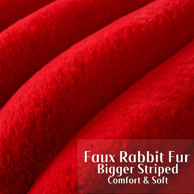 FUTEI Red Decorative Throw Pillow Covers 26x26 Inch Set of 2, Square Soft Faux Rabbit Fur Thick Striped Euro Pillow Shams,Spring Home Decor for Couch Bed Living Room