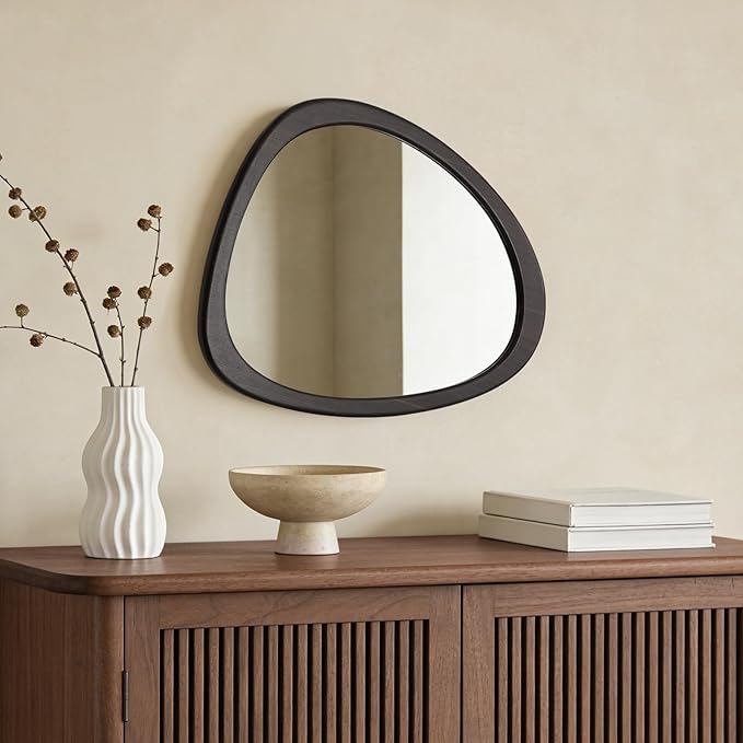 WallBeyond Asymmetrical Mirror, Irregular Wall Mirror, Wall Mirrors Decorative for Bedroom Living Room Entryway Hall, Wood Mirror for mid Century Modern Decor 23" H x 19" W, Black