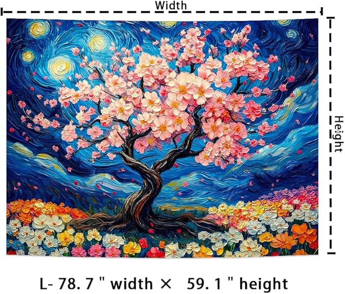 Amhokhui Starry Sky Tapestry Cherry Blossom Tree Tapestry Japanese Anime Tapestries Colorful Floral Flower Tapestries Aesthetic Art Fantasy Landscape Wall Hanging Decor for Home