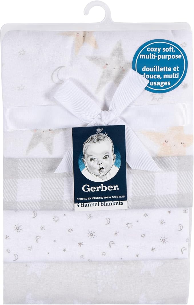 Gerber Unisex Baby 100% Cotton Flannel Receiving Blankets 30x30 Inches (Pack of 16), Celestial, One Size