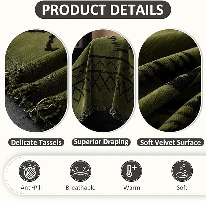 VClife Bohemian Green Couch Cover for Dog, Non Slip Sectional Sofa Covers Furniture Protector Washable Tribal Pattern Couch Covers for 3 Cushion Couch Sofa, Soft Pet Sofa Slip Cover, Green, 71"X134"