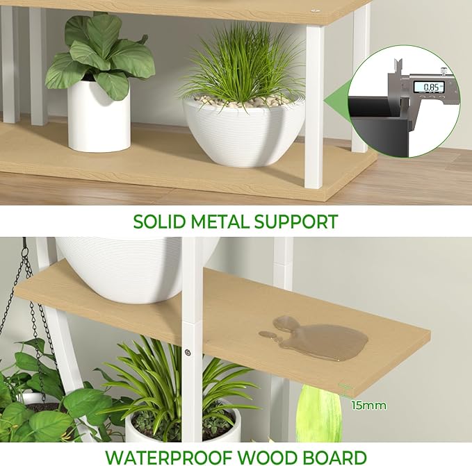 Plant Stand Shelf Rack Indoor with 6 Built in Grow Light, 7 Tiered 65" Tall White Large Lighted Half Moon Curved Plant Stand for Indoor Growing, 2 Pack Arch Sturdy High Herb Flower Shelving