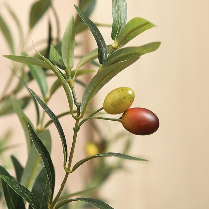 Kazeila Artificial Olive Tree 5FT Tall Faux Silk Plant for Home Office Decor Indoor Fake Potted Tree with Wood Branches and Fruits, 2 Pack