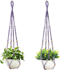 35 Inch Macrame Plant Hanger, Hanging Planter Basket with Wood Beads, Decorative Flower Pot Holder for Indoor Outdoor Boho Home Decor, Set of 2 (Purple)