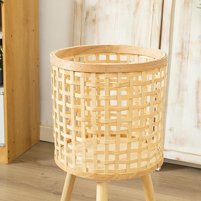 Bamboo Plant Stand,Handmade Woven Plant Stand with Removable Legs,Boho Plant Stand Tall Planters for Indoor Outdoor Plants(Khaki,M)