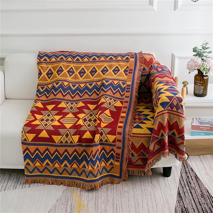 Boho Throw Blankets Reversible Woven Blankets Cover Hippie for Couch Bed Recliner Sofa Bohemian Tapestry Colorful Furniture Protector Cover for Home Décor, Astrology, Double Side, 50"x70"