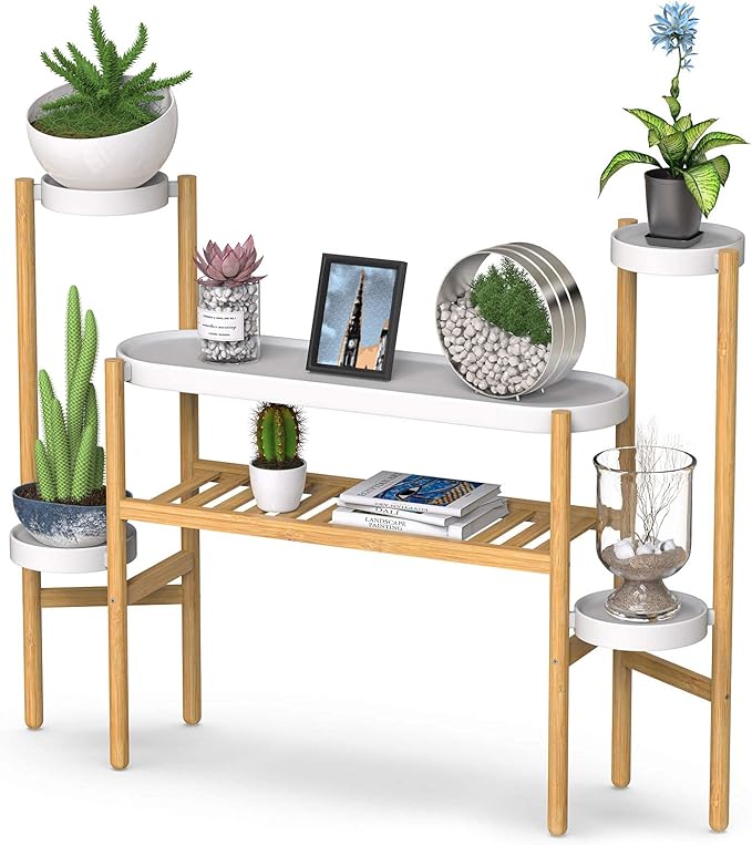 Bamboo Plant Stand Indoor, 4 Tier Tall Plant Storage Stand Table Top for Multiple Plants, Window Plant Shelf Table Plant Rack for Balcony Garden Living Room Indoor Outdoor Home (4-Tier-12 Pot)