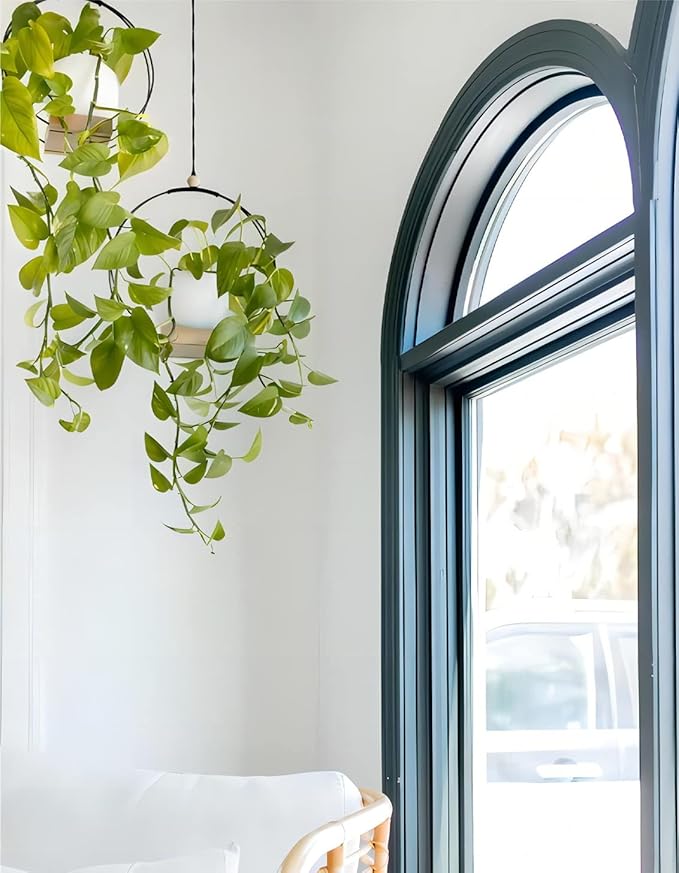 Plant Hanger with Wood Base - Boho Macrame Hanging Plant Holder for Indoor Plants Hanging Planter for Wall /Window/Room Decor Black (Pot & Plant Not Included)