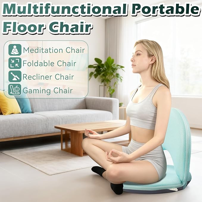 Floor Chair Floor Cushion Folding Padded Gaming Chair Adjustable 5-Position Floor Seat with Back Support for Kids Adult Great for Gaming Reading Meditating