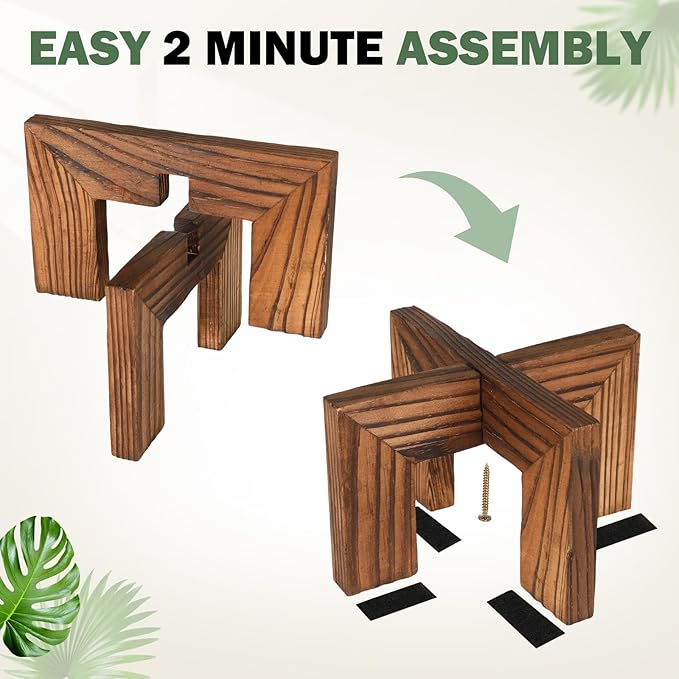 2 Pcs Wood Plant Stands Indoor Mid Century Modern Holders for Plants Wooden Flower Stands, Boho Rustic Wooden Stool for Plant Pot Holder(Large Fit 5-15 Inch Pot, Small Fit 3-8.2inch)