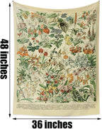 Vintage Flowers Tapestry 48”x36”, Long Vertical Wall Hanging Reference Illustrative Botanical Tapestries for Bedroom Aesthetic Floral Tapistry Botanical Plants Tapestry Wall Hanging Cute Bedroom Decor