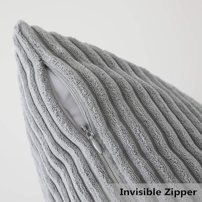Home Brilliant Set of 2 Decorative Pillows Covers for Couch Striped Velvet Sofa Pillows Cover 40x40cm, 16 x 16 Inch, Light Grey