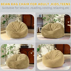 Stuffed Animal Storage Bean Bag Chair Cover (No Filler), Large Toy Storage Organizer & Comfy Kids Sofa Chair for Playroom, Teens Adults Toddler,Corduroy (Khaki, Cover Only)