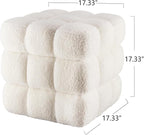 White Square Ottoman 17''3 Cube Pouf Installed,no Vacuum,Sturdy Wooden Frame,Capacity 330 lbs,Modern Sofa Stool Fuzzy Sherpa Footstool,Foot Rest,Cube Boucle,Vanity Stool,for Couch Living Room