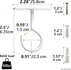 NACETURE Ceiling Hooks Heavy Duty 2 Pack - Plant Hooks for Ceiling Hanging Hook for Hanging Basket Hook, Light, Bird Feeders, Wind Chimes Décor Indoor & Outdoor (White, 2.5 Inch 2 Pack)