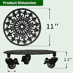 Rolling Plant Stand with Wheels, 2 Pack Heavy Duty Metal Plant Caddy 11 Inch Wrought Iron Plant Dolly Outdoor Round Plant Rollers Stand for Large Potted Plants and Flower Pot, Black
