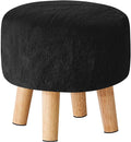 YMYNY Round Pouf Ottoman Small Foot Stool Faux Fur Foot Rest for Couch Modern Boho Footstools with Wood Legs for for Living Room Bedroom Office,12.6" D×12.6" W×12.6" H Black UHBD035B
