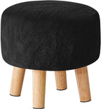 YMYNY Round Pouf Ottoman Small Foot Stool Faux Fur Foot Rest for Couch Modern Boho Footstools with Wood Legs for for Living Room Bedroom Office,12.6" D×12.6" W×12.6" H Black UHBD035B