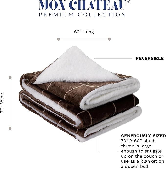 Mon Chateau 60" x 70" Serenity Flannel Throw Blanket, Plaid Print Soft Blanket for Queen-Size Bed, Couch, or Sofa, Cozy Home Decor and Stylish Living Room Comfort, Timberline Plaid
