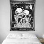 KJHL The Lovers Skull Wall Tapestry Black and White Skeleton Tapestry Gothic Room Decor Witchy Tapestries Aesthetic Wall Hanging for Bedroom Living Room 60" x 44"