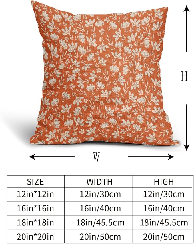 Orange Pillow Covers 16x16 Set of 2 Vintage Floral Rustic Old Style Cute Flower Print Decorative Outdoor Pillowcases Seasonal Farmhouse Throw Cushion Case Decor for Couch Sofa Bed