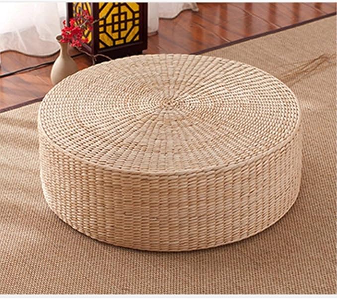 HUAWELL Japanese Style Handcrafted Eco-Friendly Breathable Padded Knitted Straw Flat Seat Cushion, Hand Woven Tatami Cushion Best for Zen, Yoga Practice or Buddha Meditation (19.7)