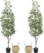 6FT Artificial Eucalyptus Tree with Wicker Basket & Black Pot, Indoor Green Faux Eucalyptus Trees, Fake Eucalyptus Plants with Lifelike Leaves & Natural Trunk for Home Office Bedroom, 1 Pack